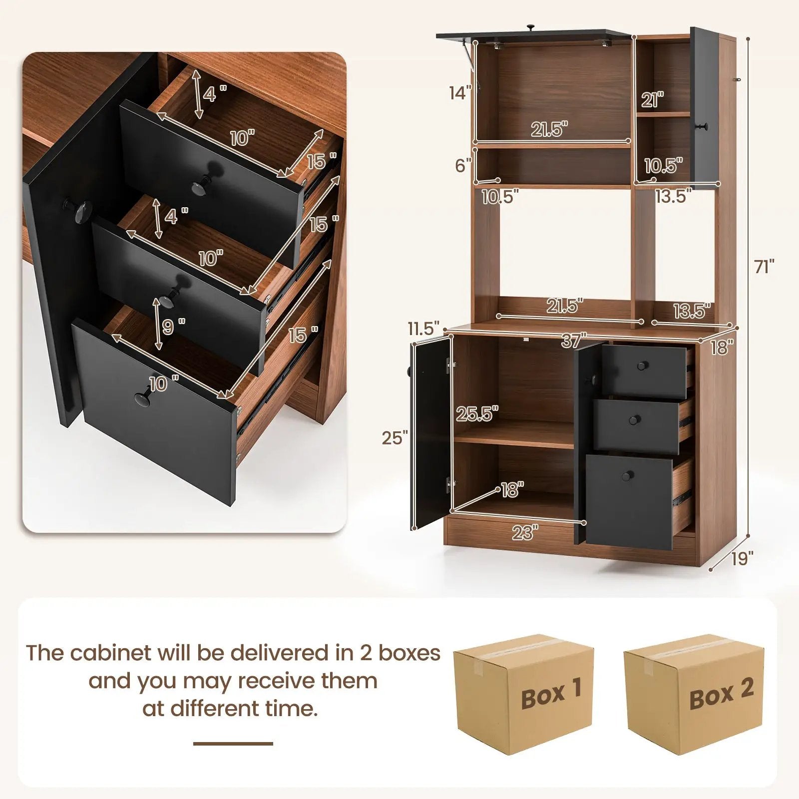 71 Inch Kitchen Pantry with 3 Storage Cabinet and 3 Deep Drawers by DirectDeals