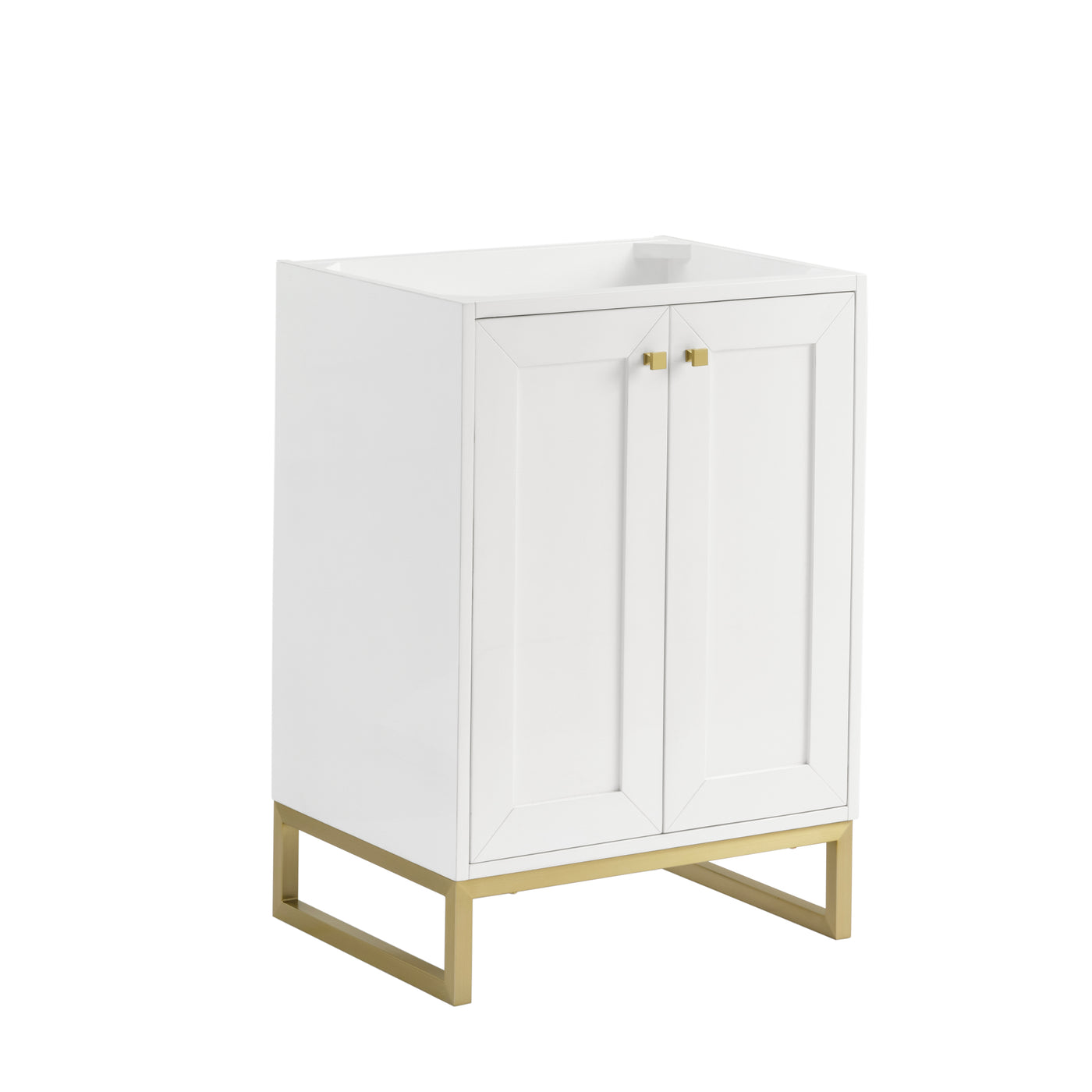 James Martin Chianti 24" Single Bathroom Vanity, Glossy White with Select Your Top (Champagne Brass) countertop