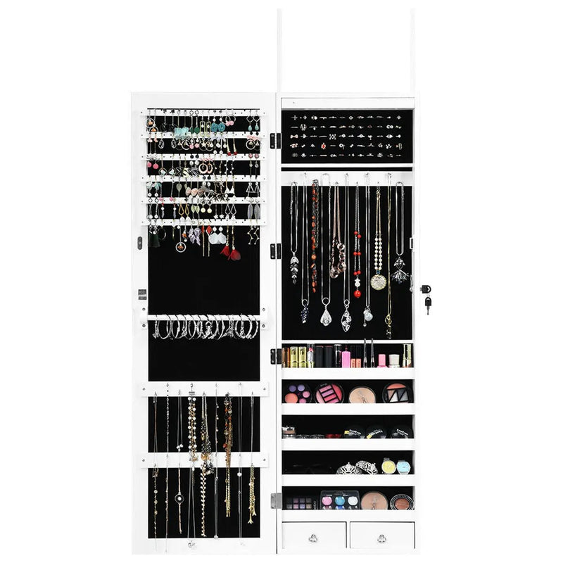 Wall Mounted Lockable Mirror Jewelry Cabinet with LED Light by DirectDeals