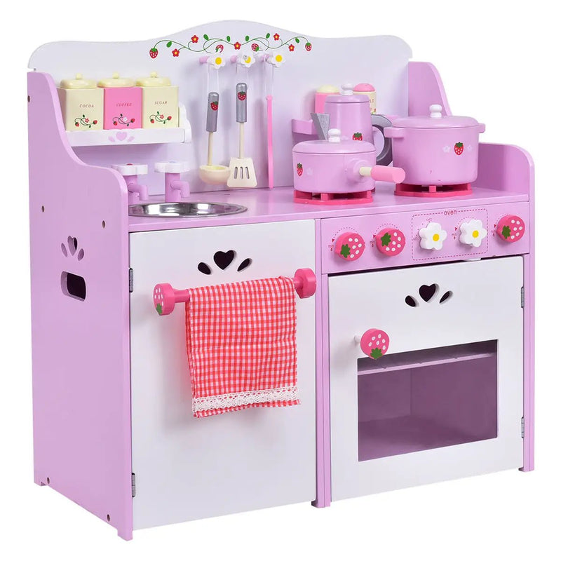 Kids Wooden Kitchen Toy Strawberry Pretend Cooking Playset by DirectDeals