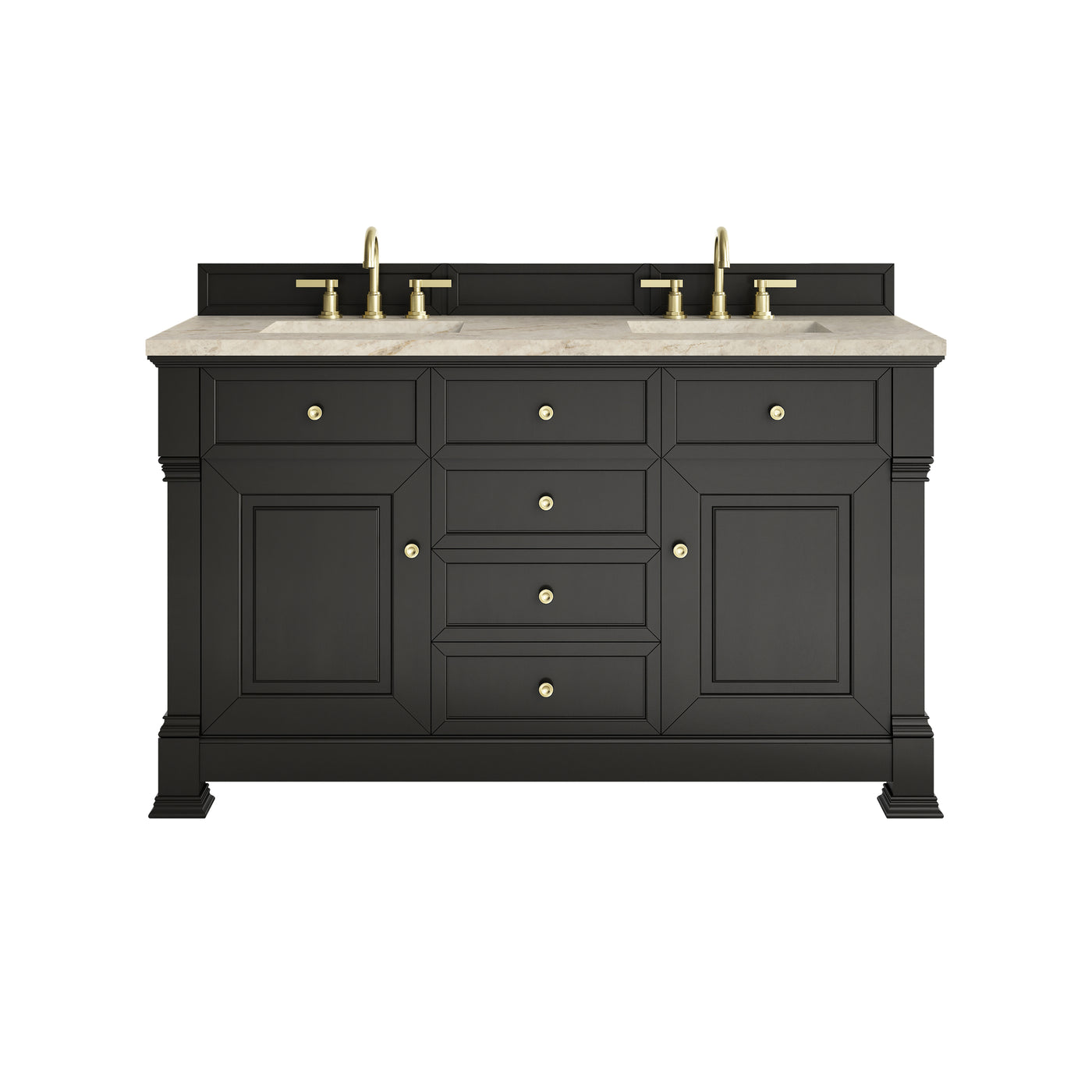 James Martin Brookfield 60" Double Bathroom Vanity, Black Onyx with Tajnar countertop