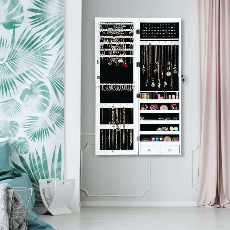 Wall Mounted Lockable Mirror Jewelry Cabinet with LED Light by DirectDeals