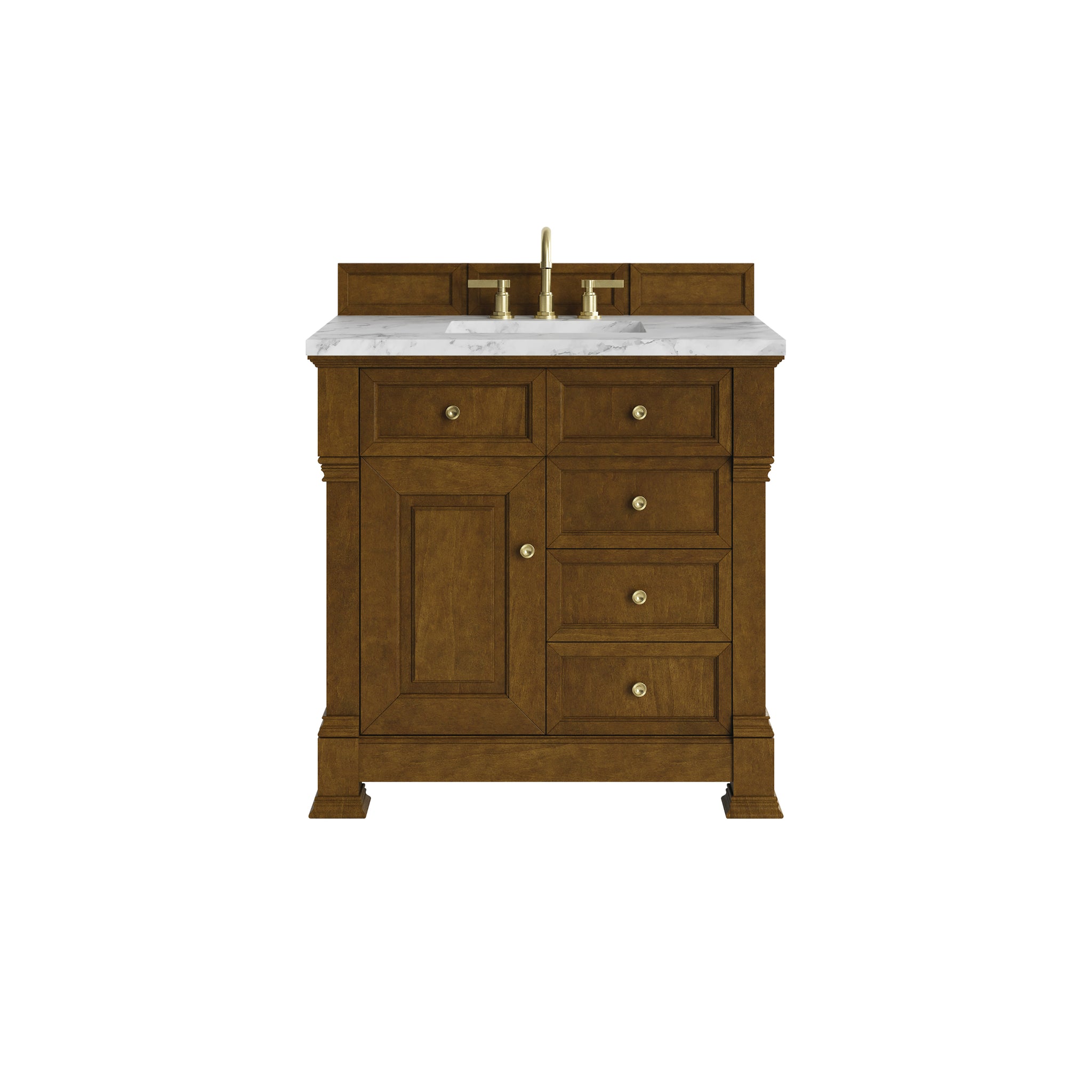 James Martin Brookfield 36" Single Bathroom Vanity, Honey Oak with Carrara White countertop