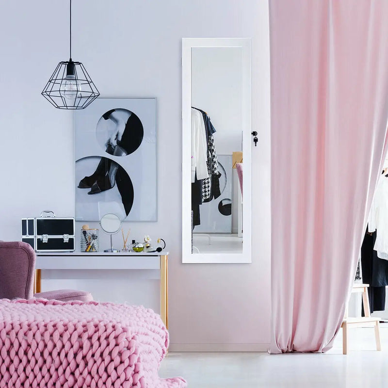 Wall Mounted Lockable Mirror Jewelry Cabinet with LED Light by DirectDeals
