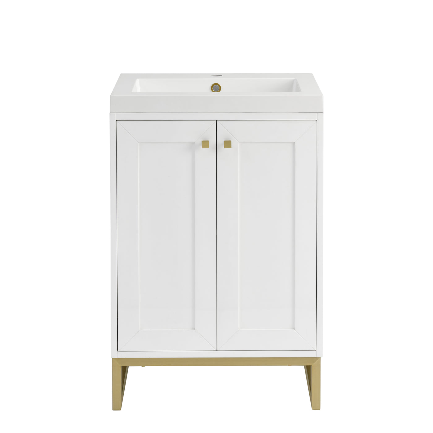 James Martin Chianti 24" Single Bathroom Vanity, Glossy White with White Glossy (Champagne Brass) countertop