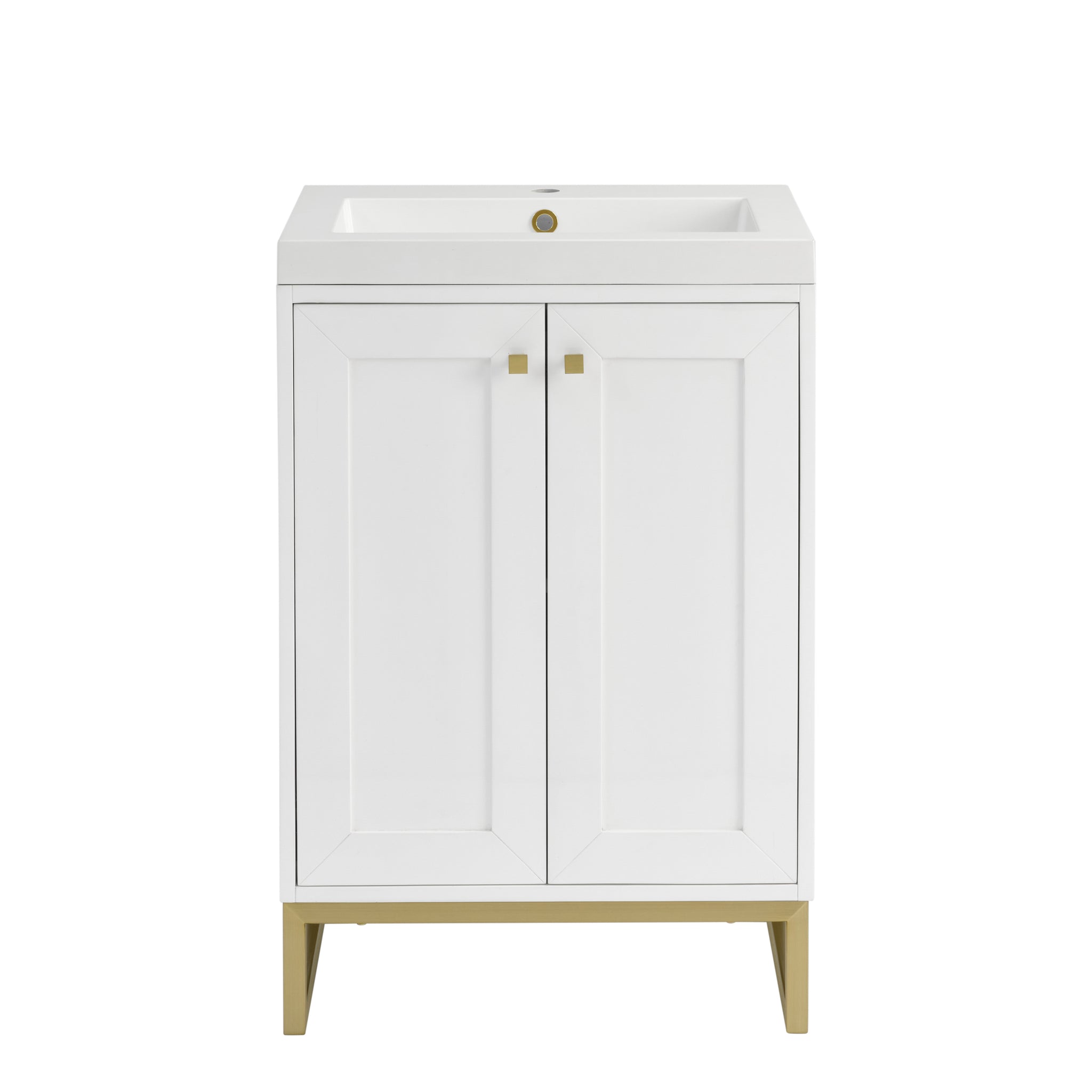 James Martin Chianti 24" Single Bathroom Vanity, Glossy White with White Glossy (Champagne Brass) countertop