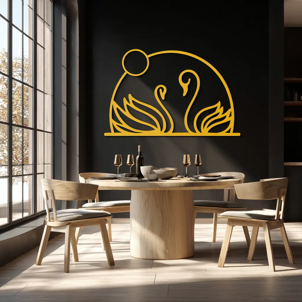 Elegant Swan Couple Silhouette Metal Wall Art – Romantic Bird Design for Home Decor- KAF634 by Enova Art