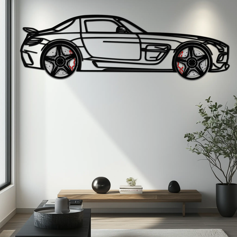Mercedes SLS AMG Metal Wall Art – Rotating Wheel Car Silhouette • Luxury Automotive Decor • Perfect Gift for Car Lovers - KAFMEKA075 by Enova Art