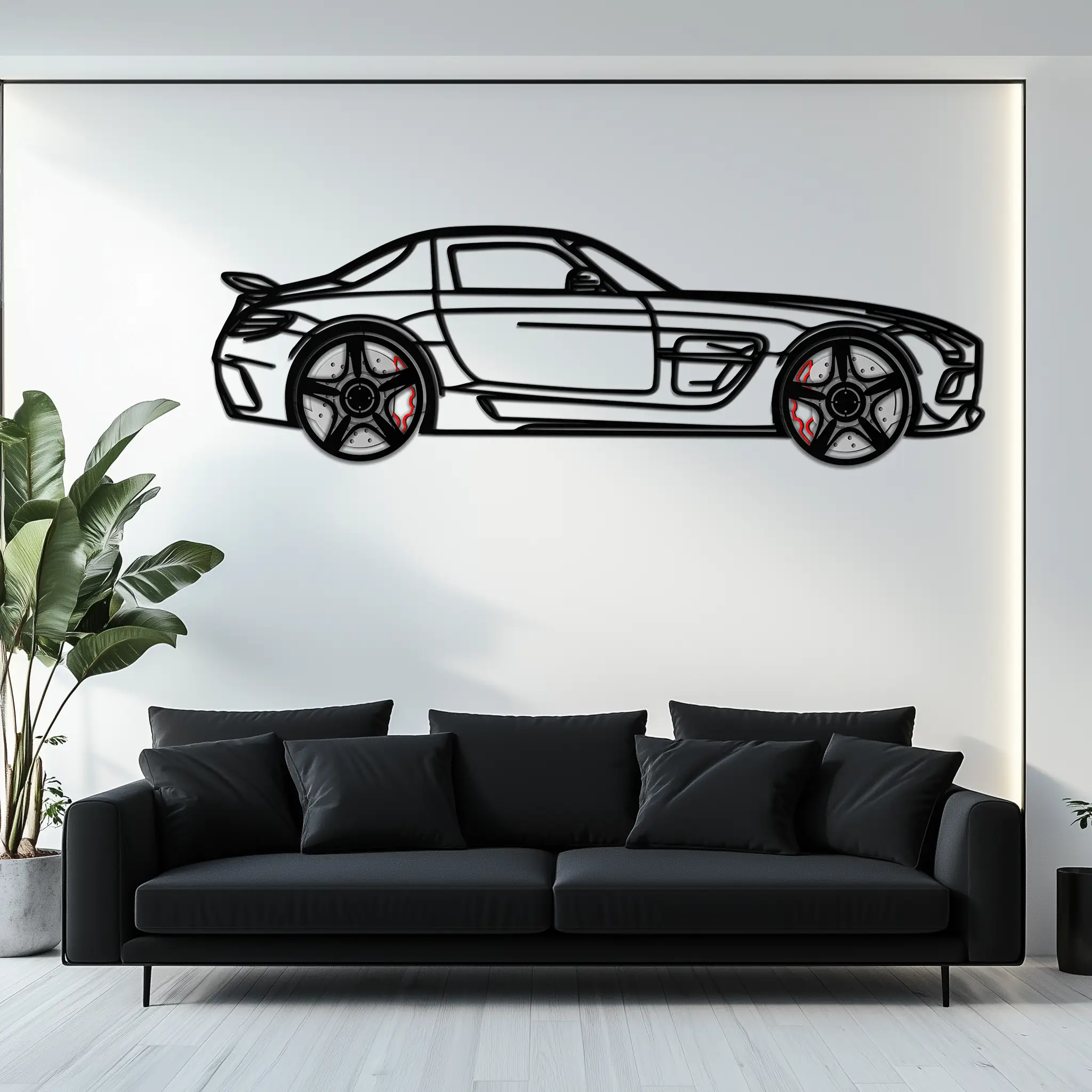 Mercedes SLS AMG Metal Wall Art – Rotating Wheel Car Silhouette • Luxury Automotive Decor • Perfect Gift for Car Lovers - KAFMEKA075 by Enova Art