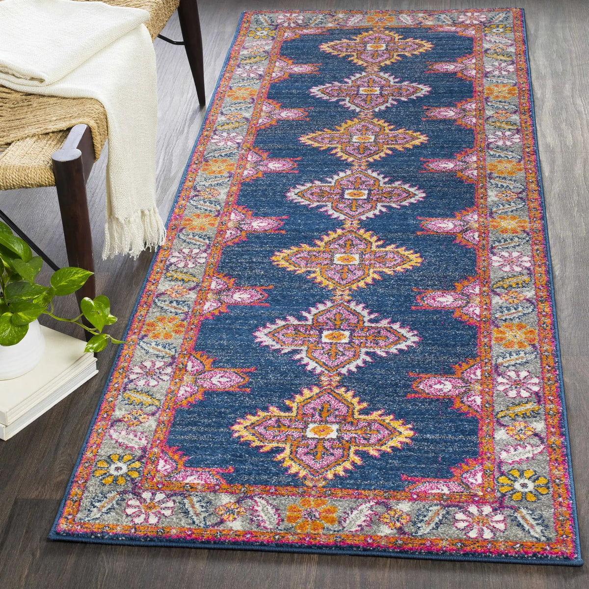 Kaitlyn Navy Area Rug, installed in a room 2