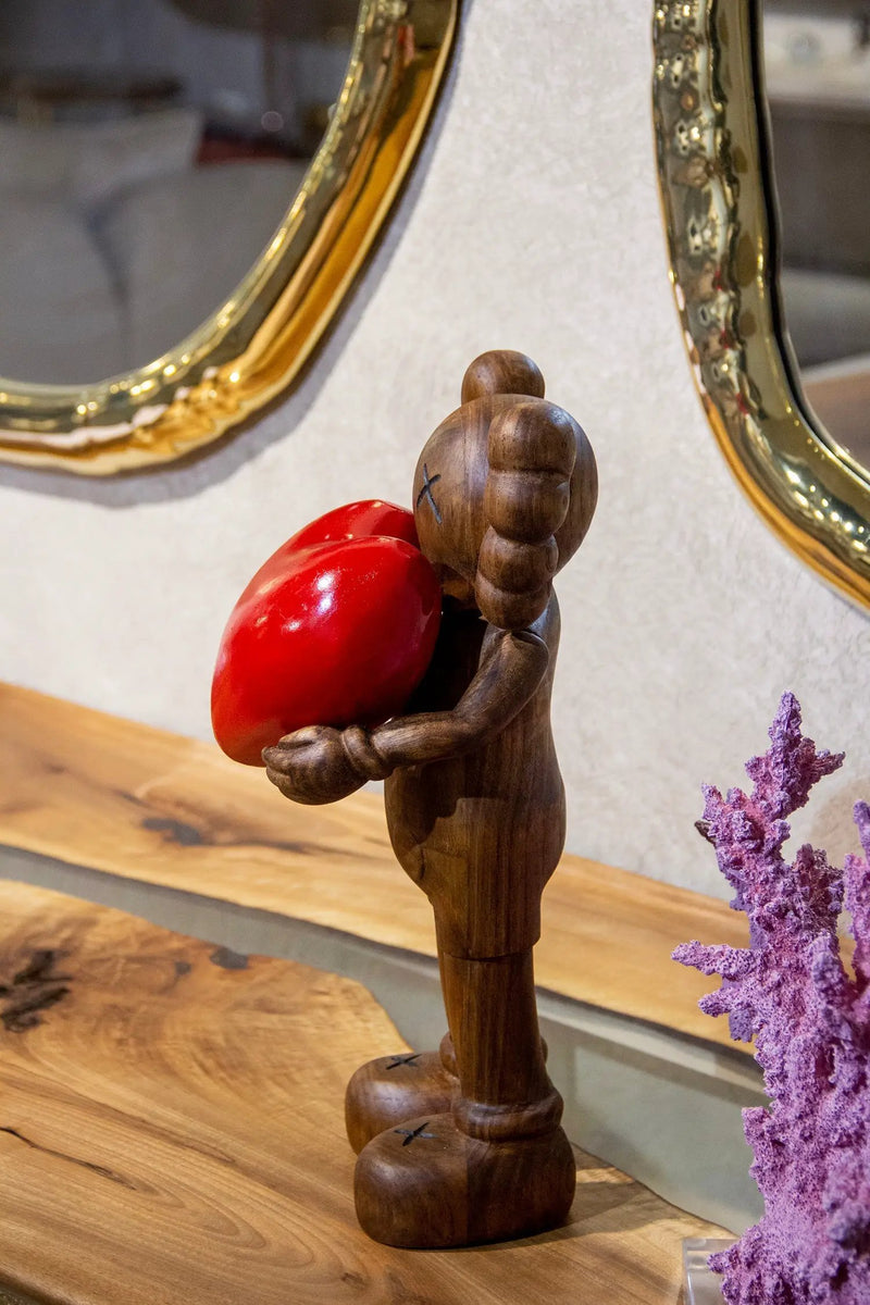 Handcrafted Wooden Art Figure with Heart by Gizz