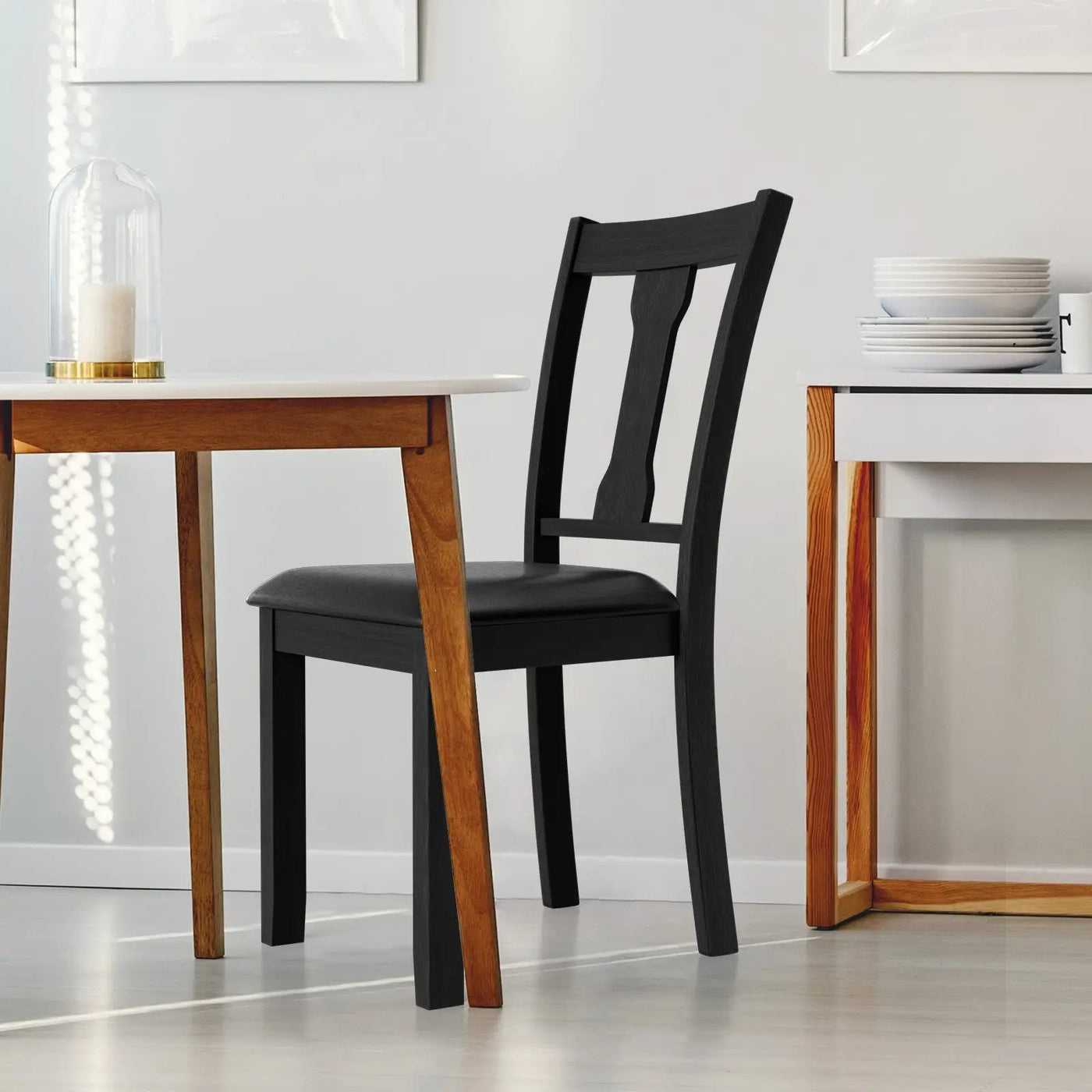 Set of 2 Dining Room Chair with Rubber Wood Frame and Upholstered Padded Seat by DirectDeals