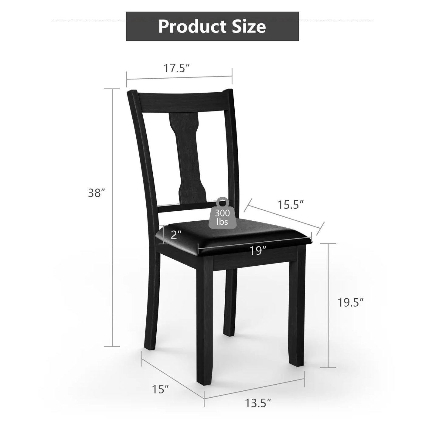 Set of 2 Dining Room Chair with Rubber Wood Frame and Upholstered Padded Seat by DirectDeals