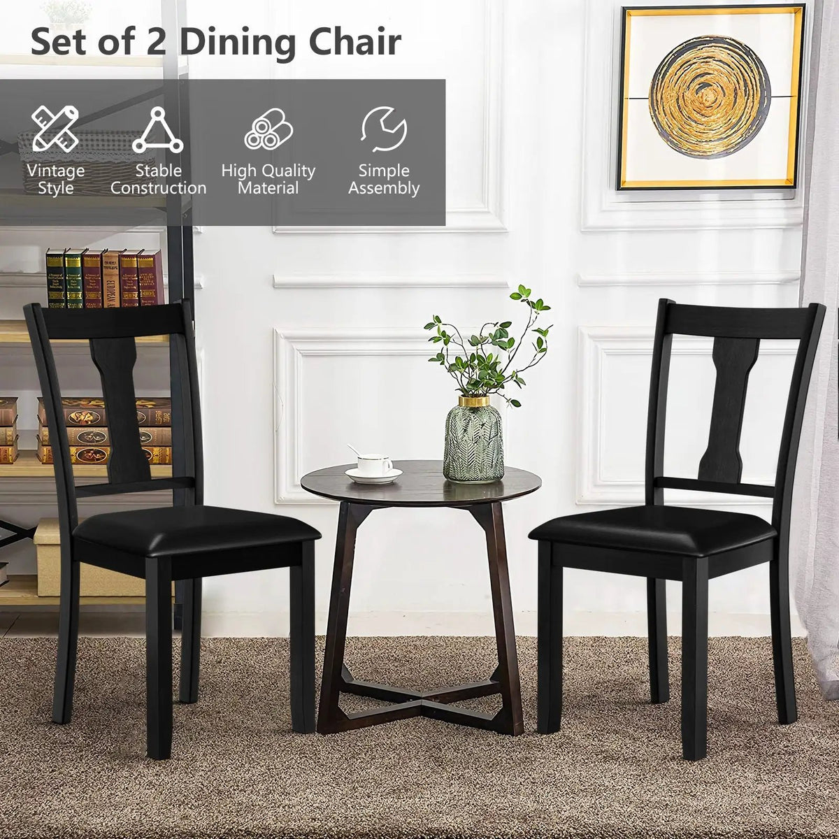 Set of 2 Dining Room Chair with Rubber Wood Frame and Upholstered Padded Seat by DirectDeals