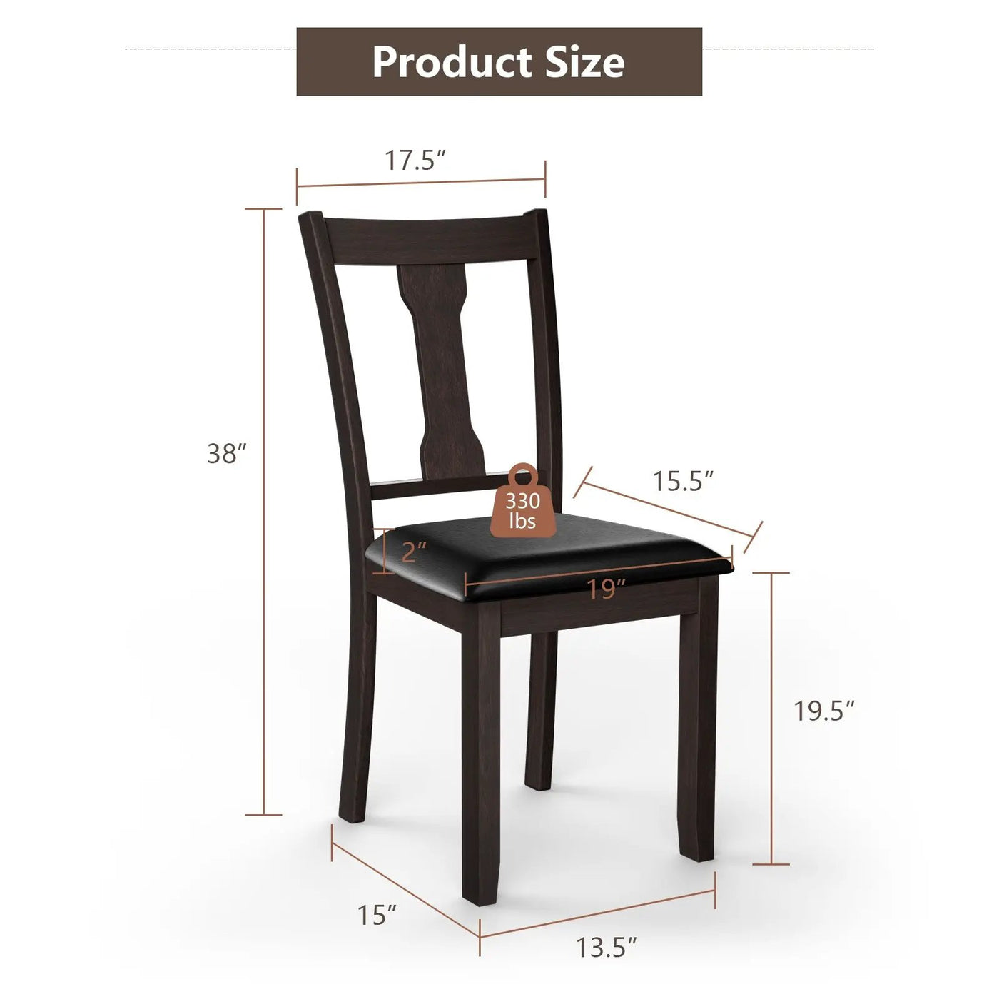 Set of 2 Dining Room Chair with Rubber Wood Frame and Upholstered Padded Seat by DirectDeals