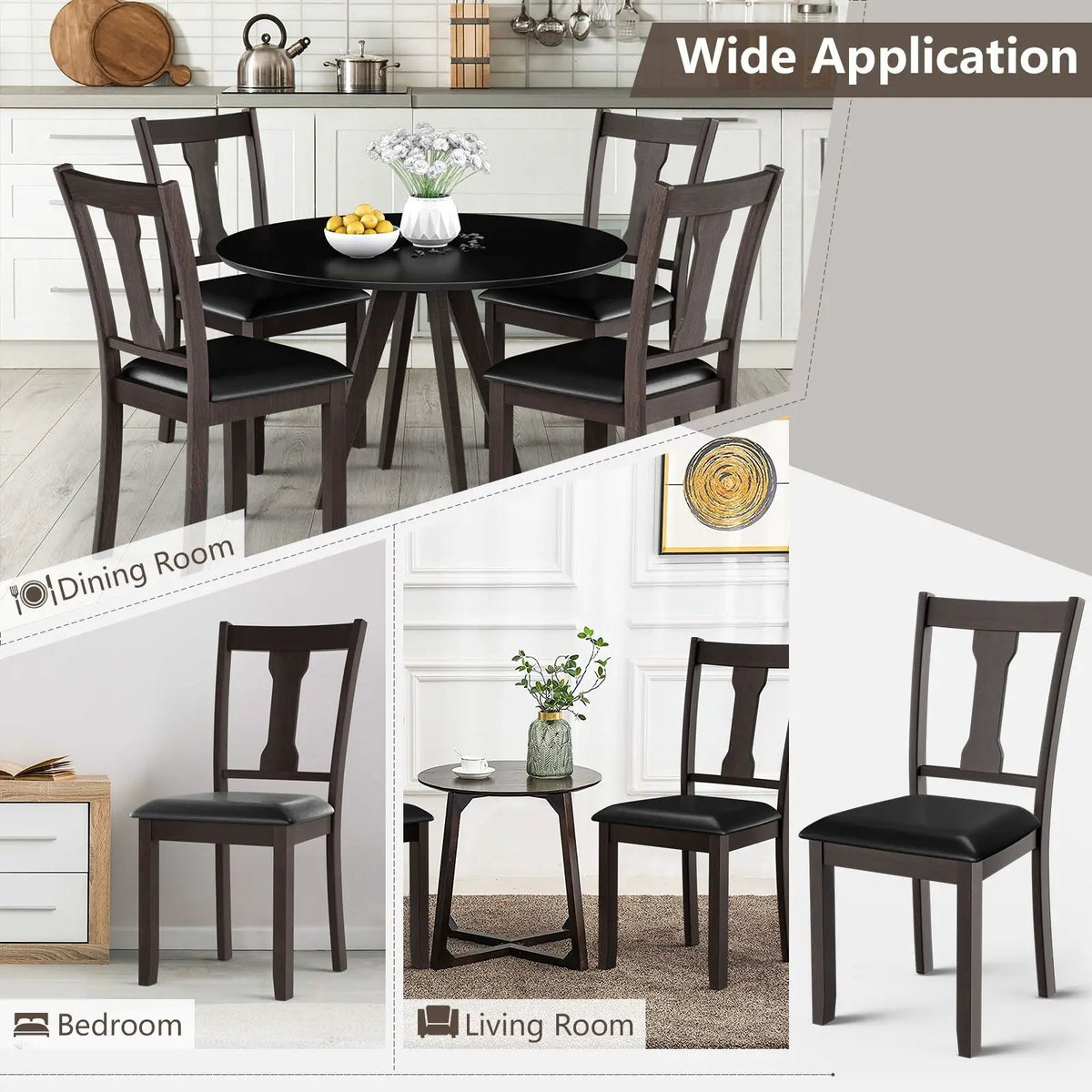 Set of 2 Dining Room Chair with Rubber Wood Frame and Upholstered Padded Seat by DirectDeals