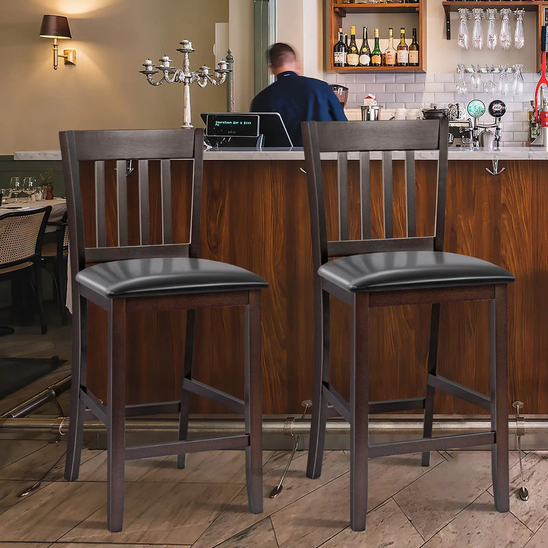 25 Inches Set of 2 Bar Stools with Rubber Wood Legs by DirectDeals