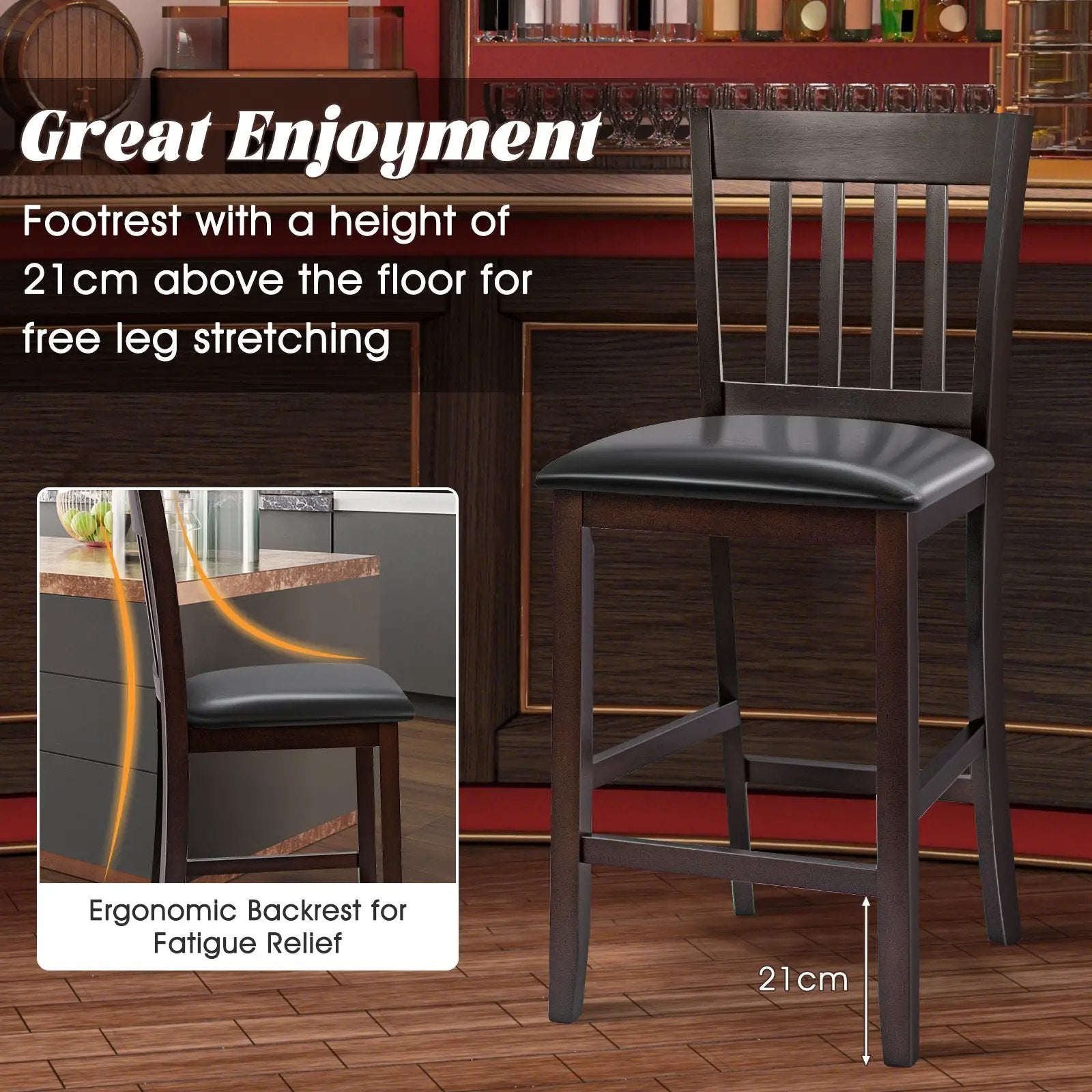 25 Inches Set of 2 Bar Stools with Rubber Wood Legs by DirectDeals