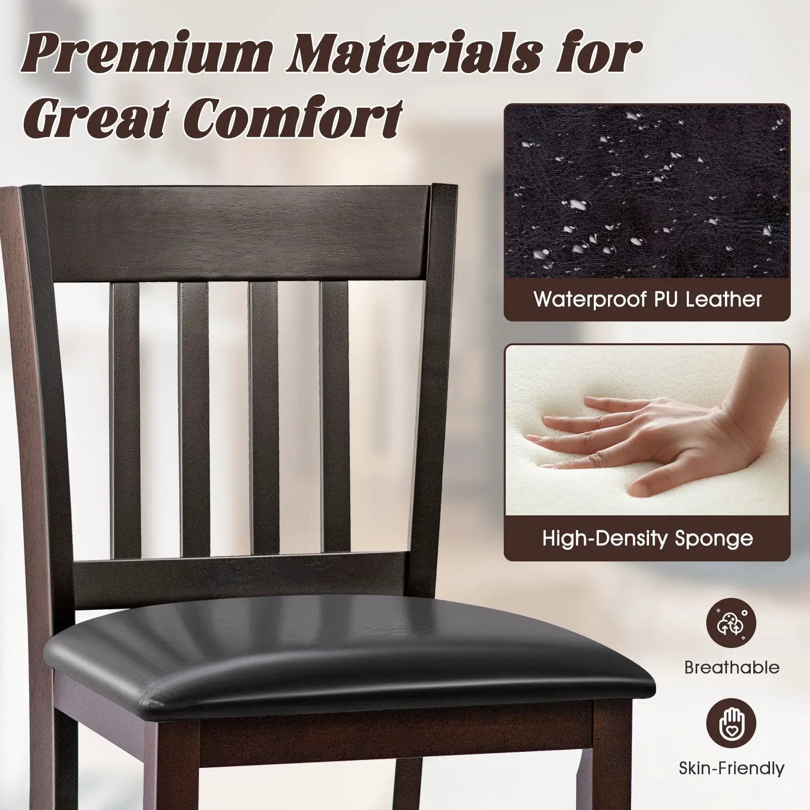 25 Inches Set of 2 Bar Stools with Rubber Wood Legs by DirectDeals