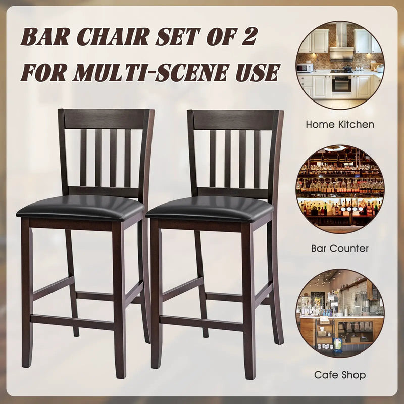 25 Inches Set of 2 Bar Stools with Rubber Wood Legs by DirectDeals