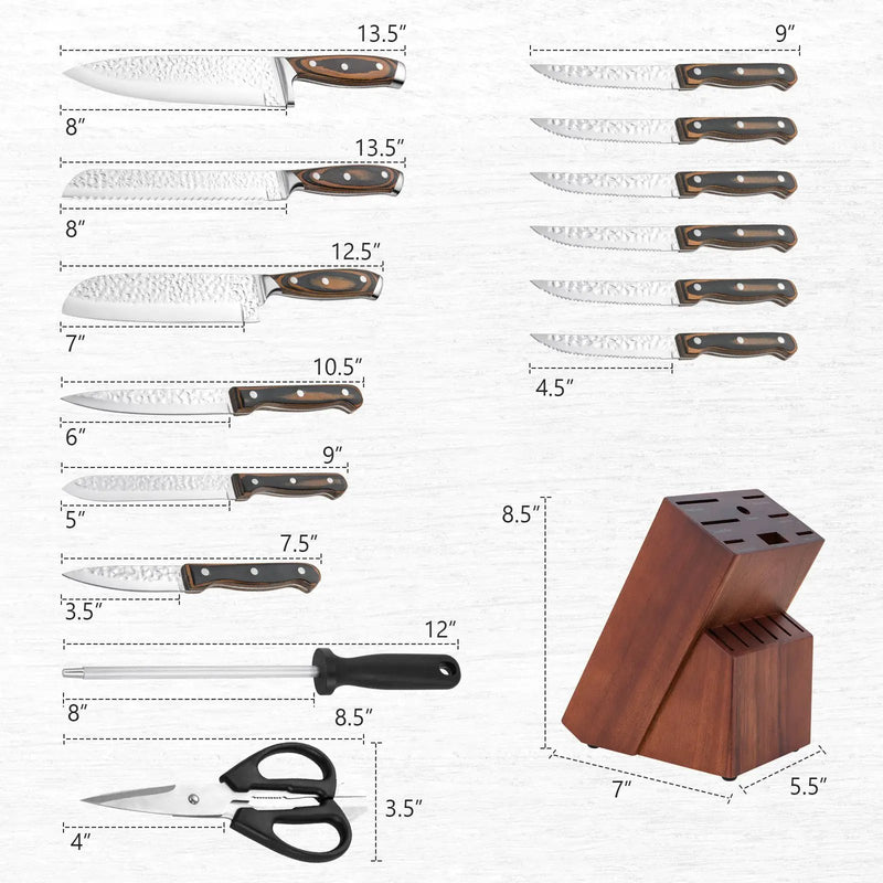 15 Pieces Stainless Steel Knife Block Set with Ergonomic Handle by DirectDeals