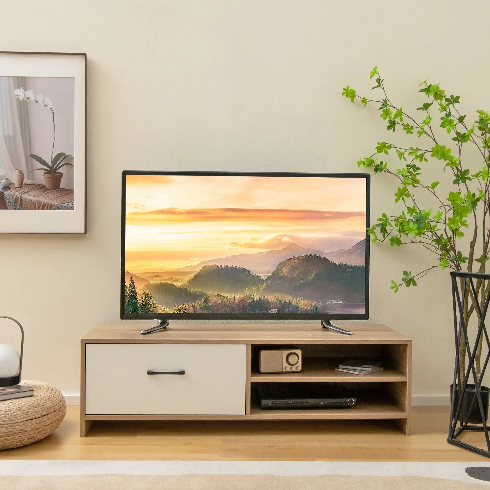 TV Stand for with 2 Open Shelf and Drawe for 55-Inch TV by DirectDeals