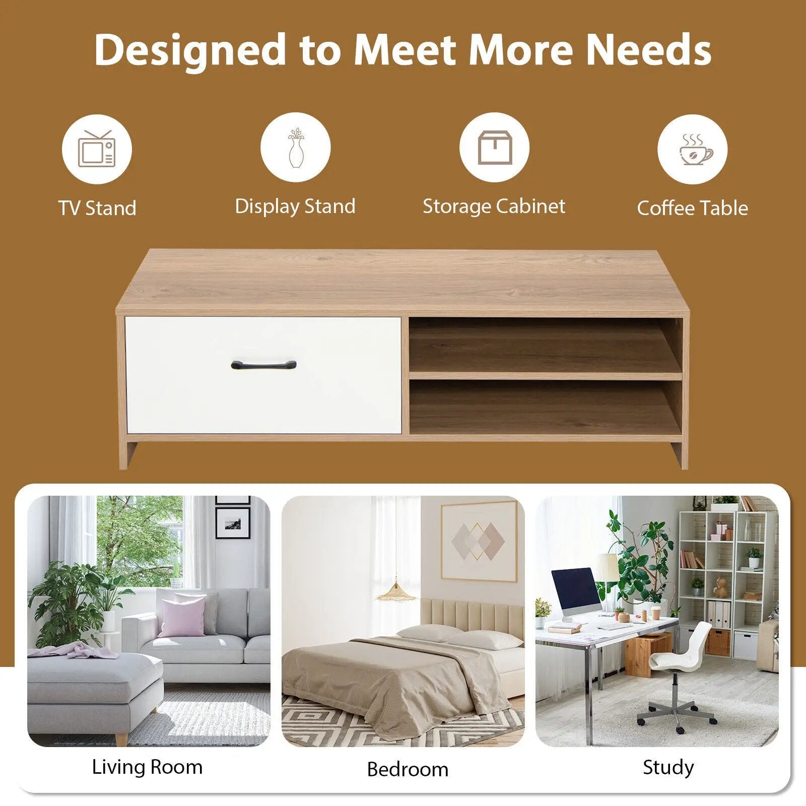 TV Stand for with 2 Open Shelf and Drawe for 55-Inch TV by DirectDeals