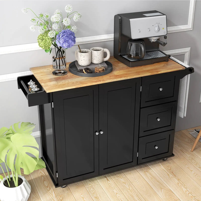 Kitchen Island Trolley Cart Wood with Drop-Leaf Tabletop and Storage Cabinet by DirectDeals