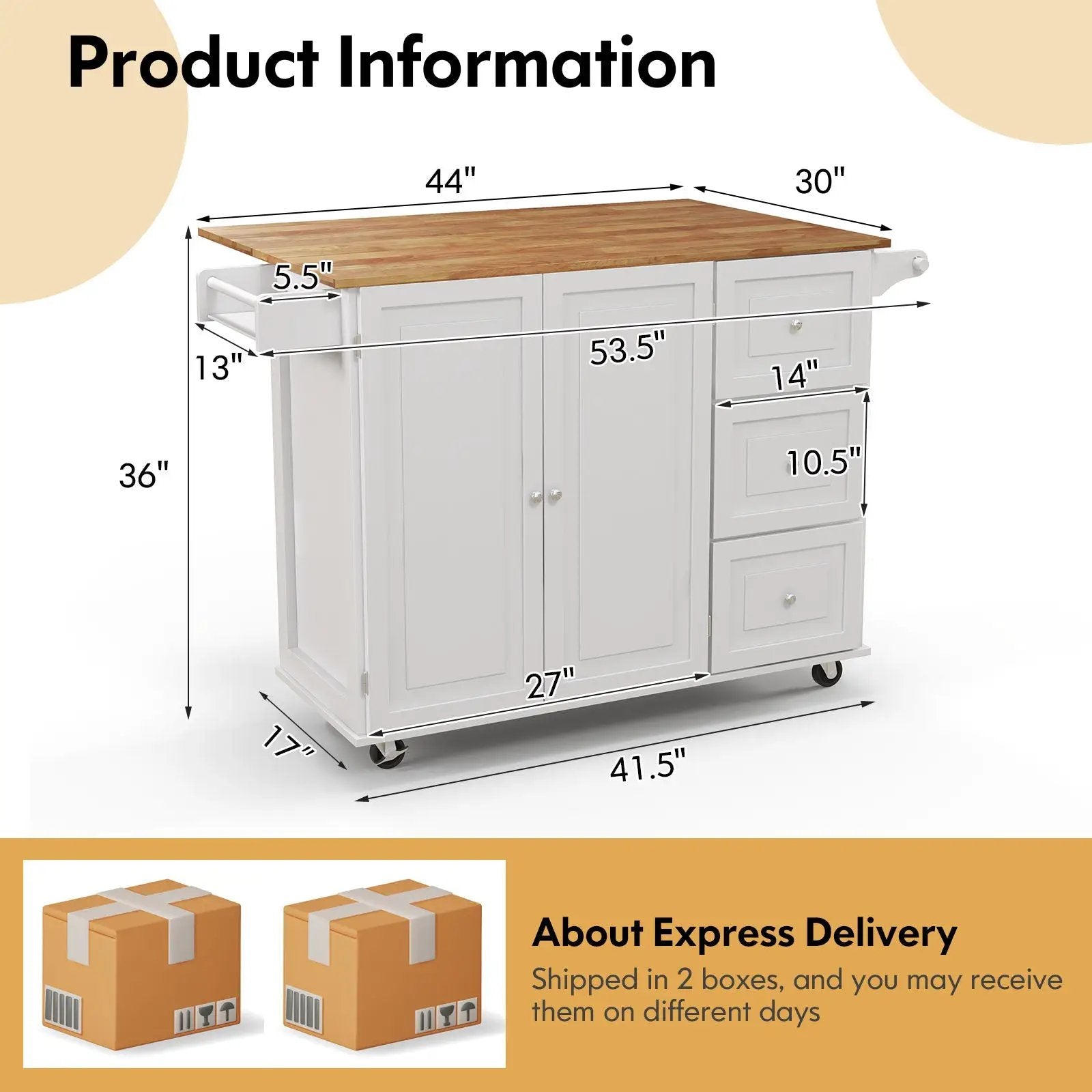 Kitchen Island Trolley Cart Wood with Drop-Leaf Tabletop and Storage Cabinet by DirectDeals
