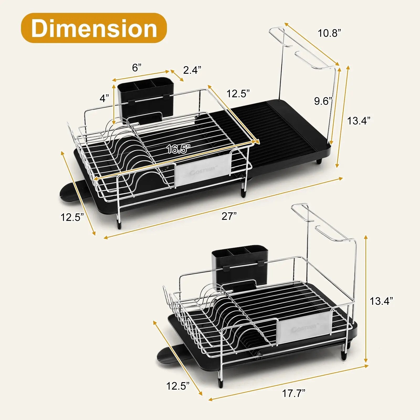 Stainless Steel Expandable Dish Rack with Drainboard and Swivel Spout by DirectDeals