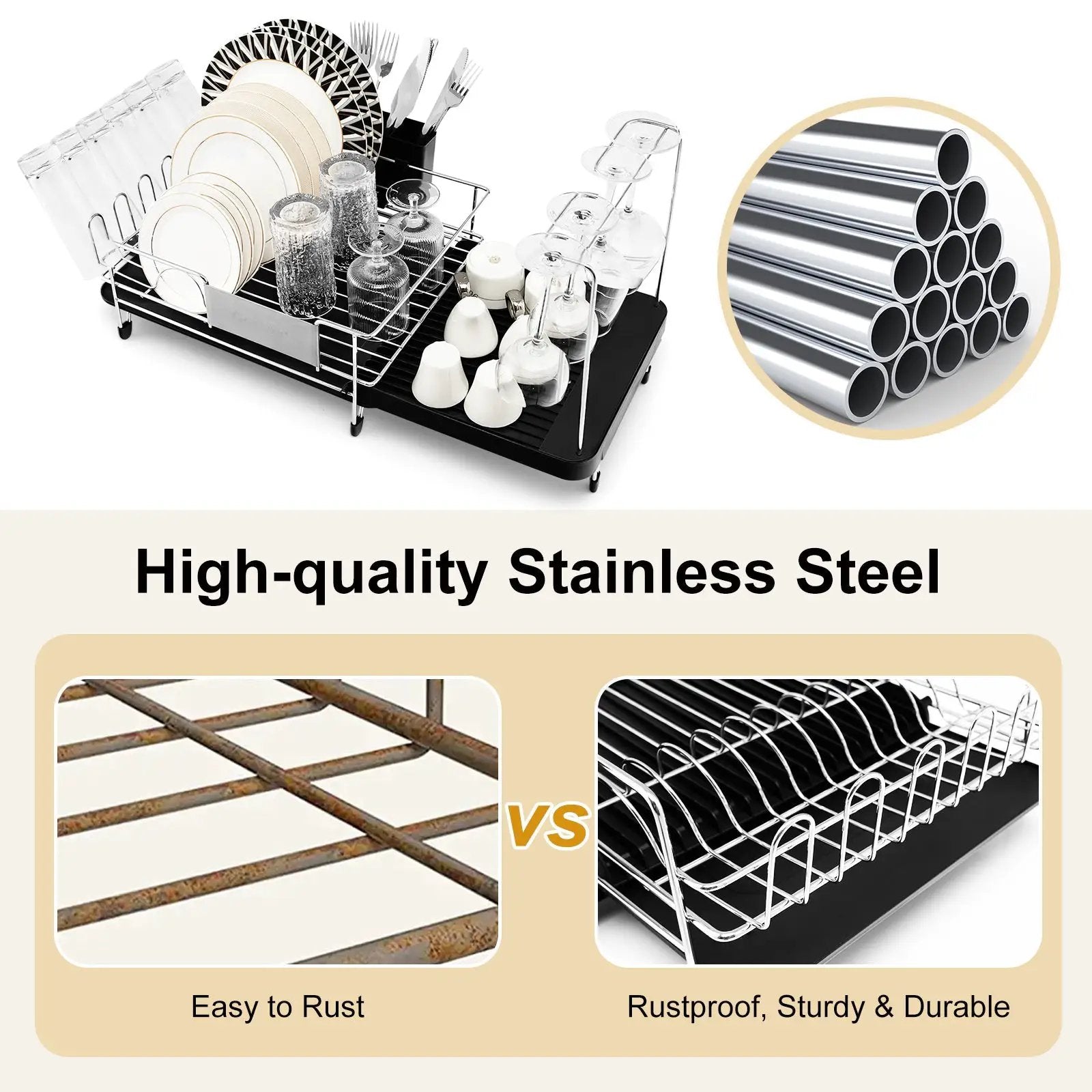 Stainless Steel Expandable Dish Rack with Drainboard and Swivel Spout by DirectDeals