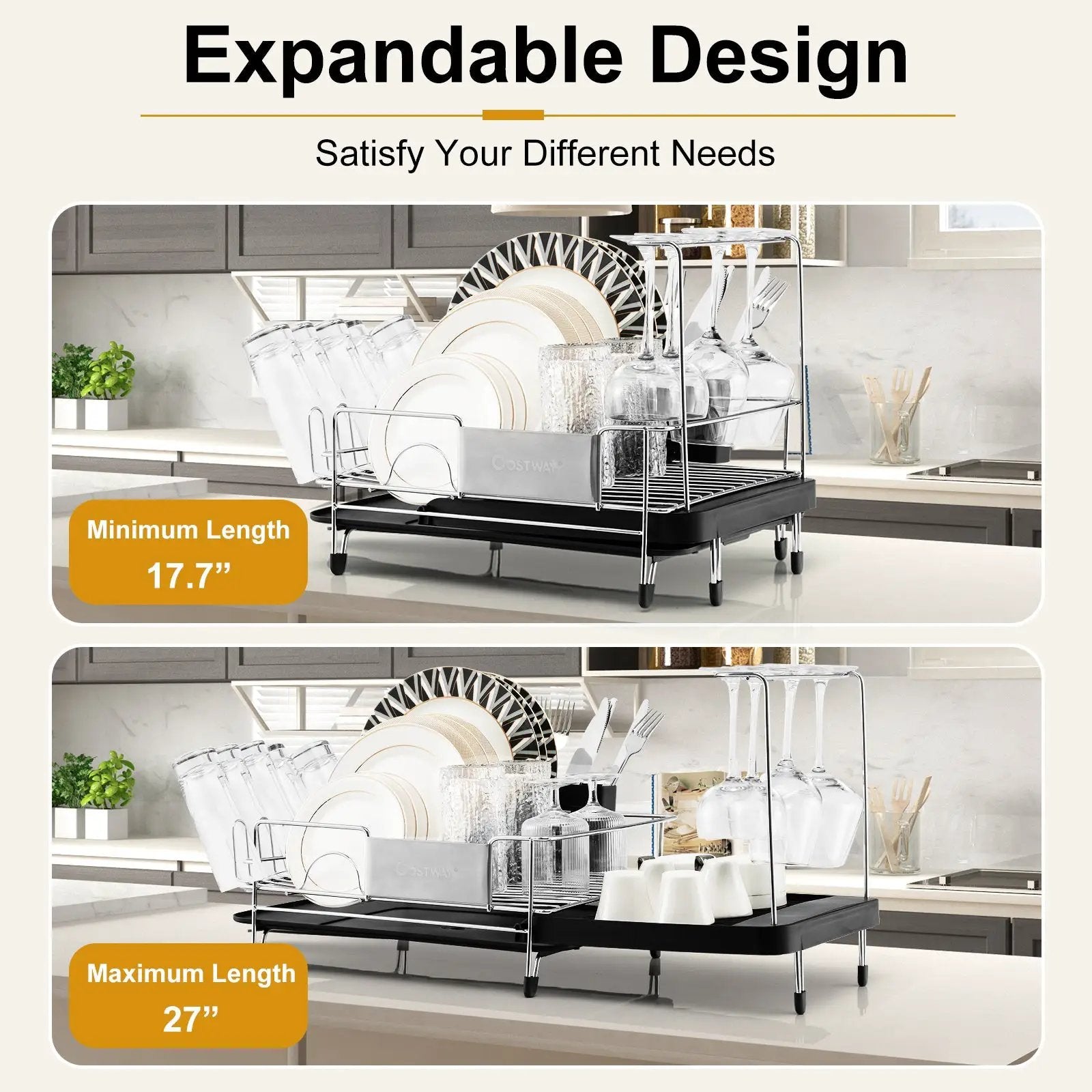 Stainless Steel Expandable Dish Rack with Drainboard and Swivel Spout by DirectDeals