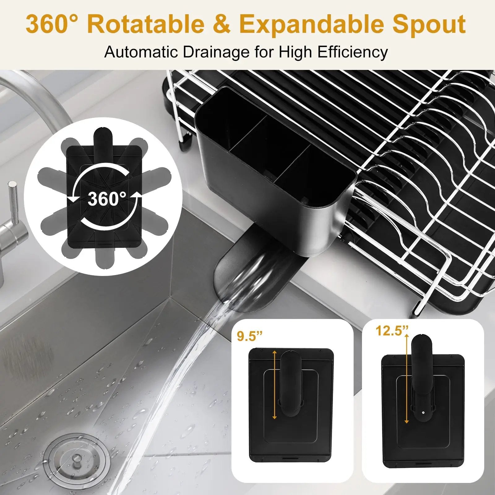 Stainless Steel Expandable Dish Rack with Drainboard and Swivel Spout by DirectDeals
