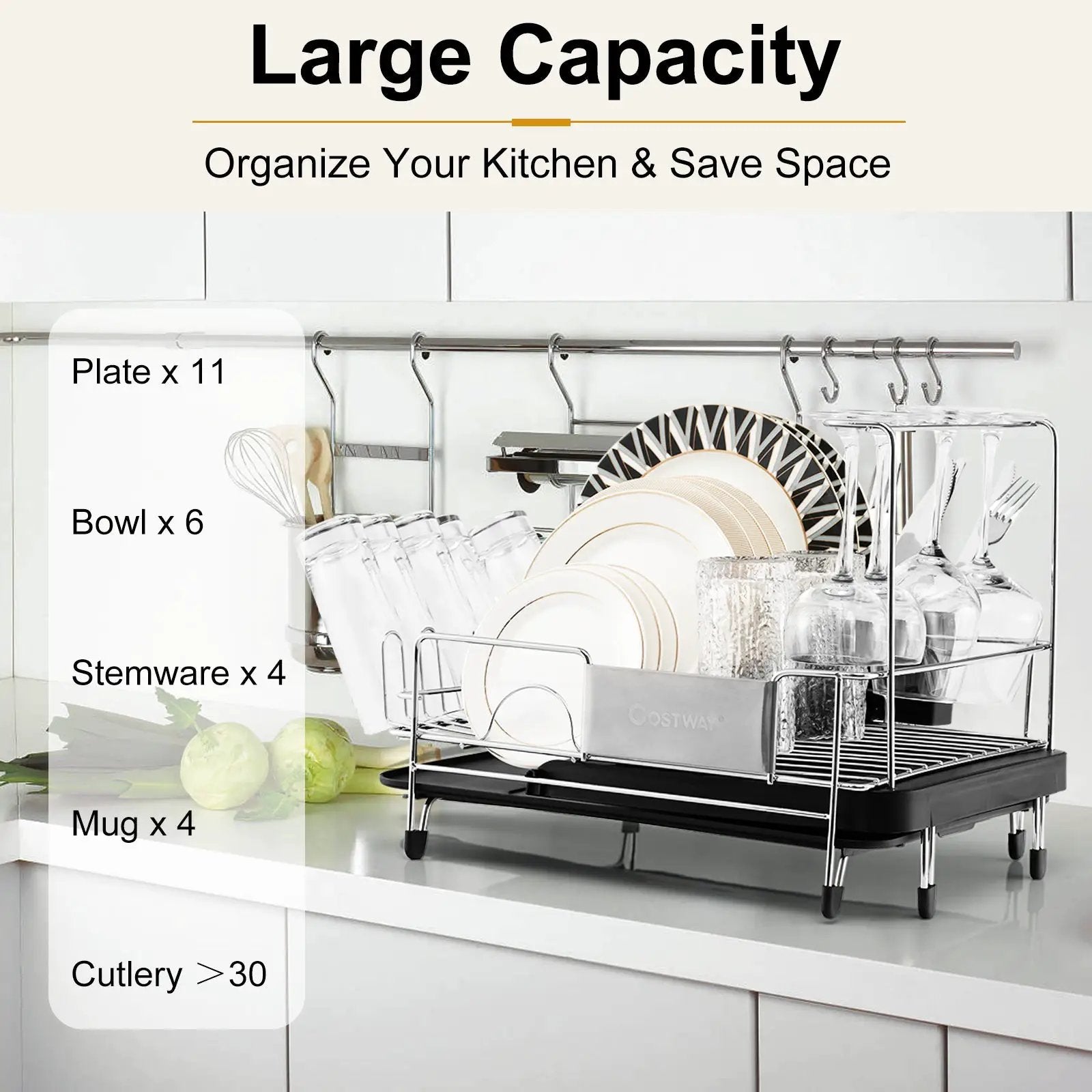 Stainless Steel Expandable Dish Rack with Drainboard and Swivel Spout by DirectDeals