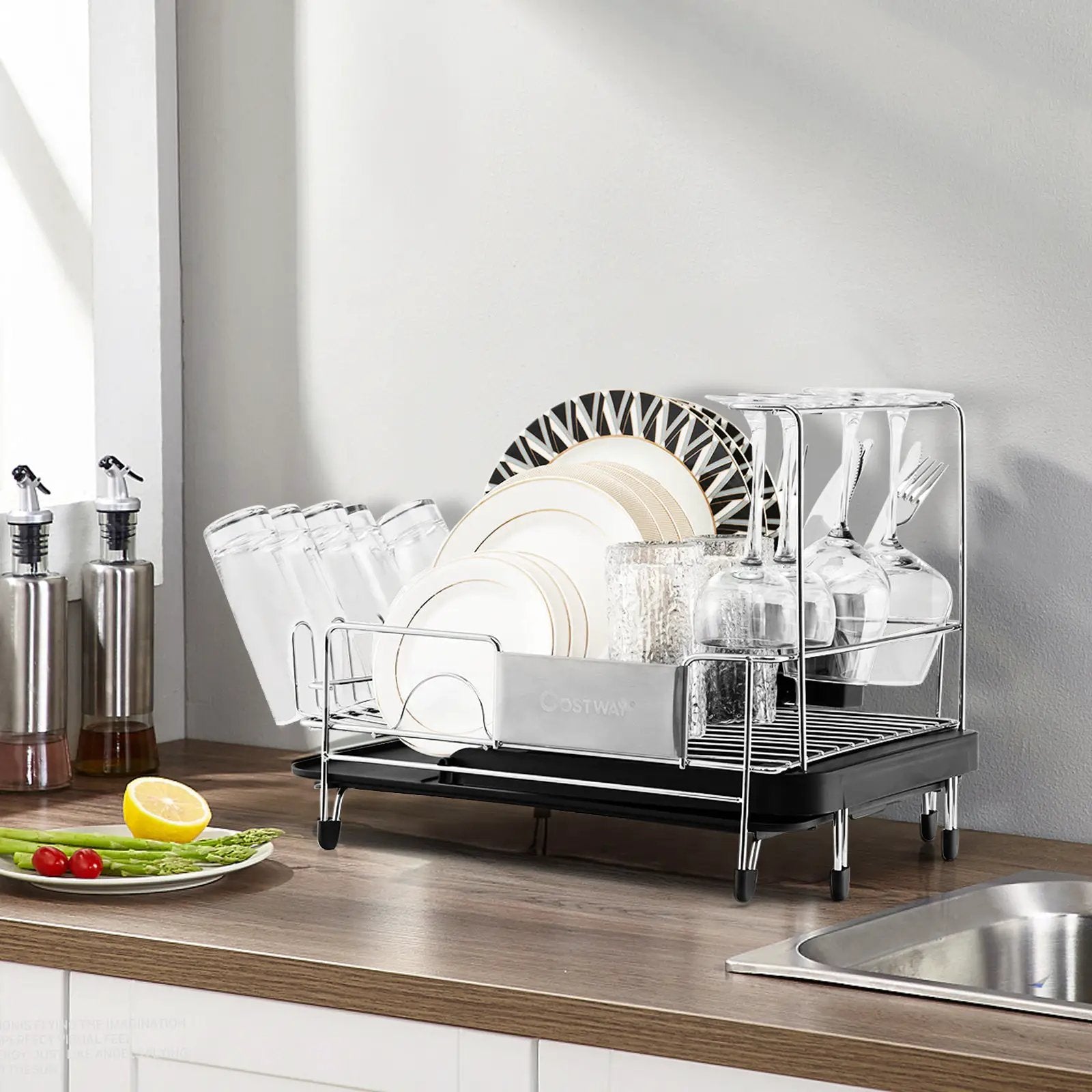 Stainless Steel Expandable Dish Rack with Drainboard and Swivel Spout by DirectDeals
