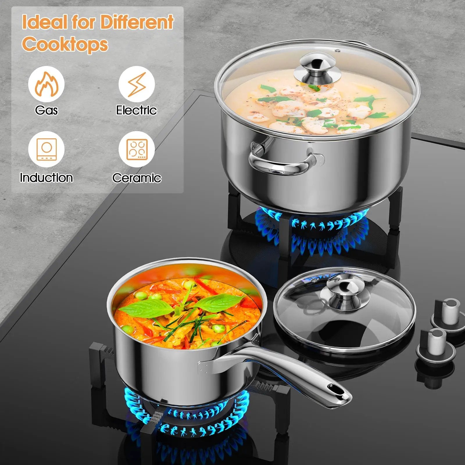 7-Piece Stainless Steel Cookware Set with Tempered Glass Lid-Silver by DirectDeals