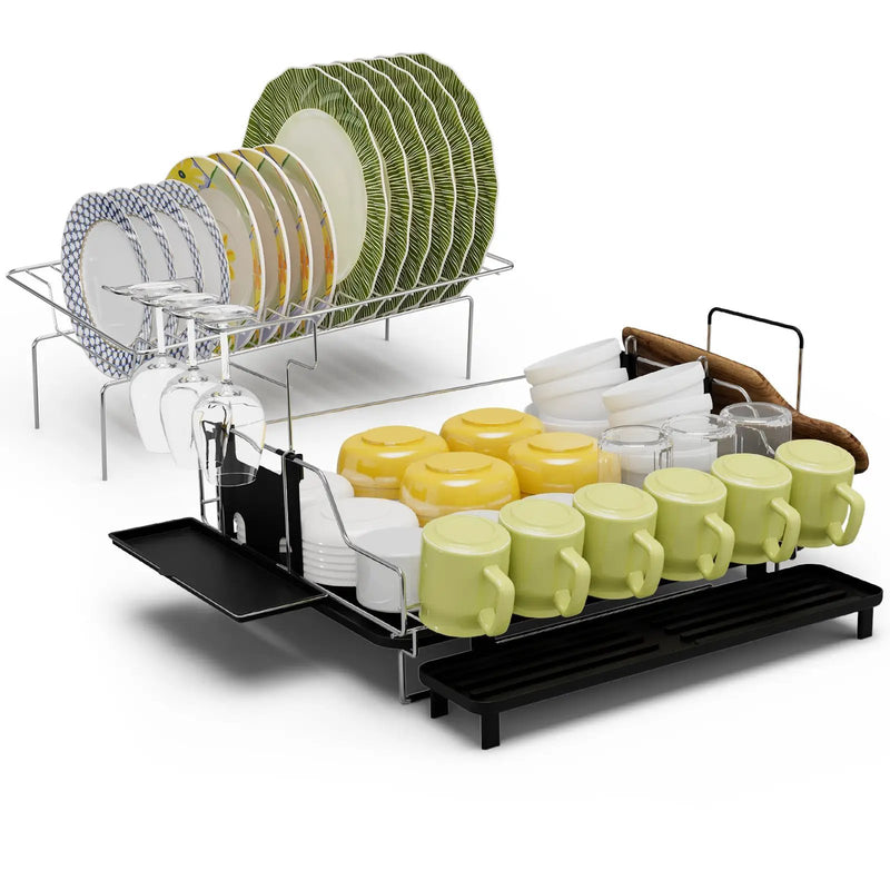 2-Tier Detachable Dish Drying Rack with Cutlery Holder by DirectDeals
