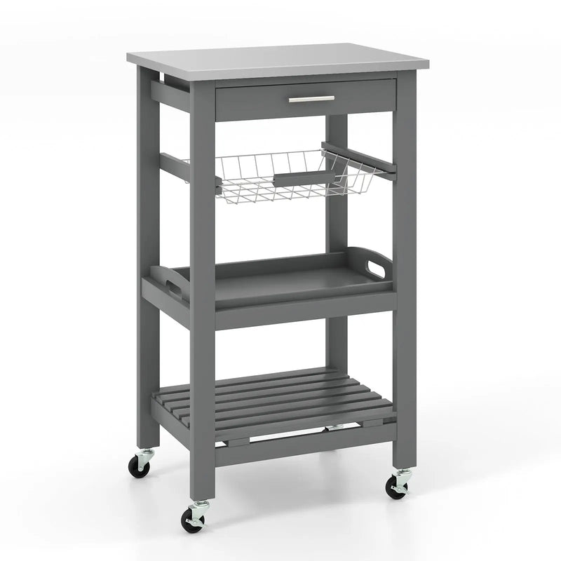 Kitchen Island Cart with Stainless Steel Tabletop and Basket by DirectDeals