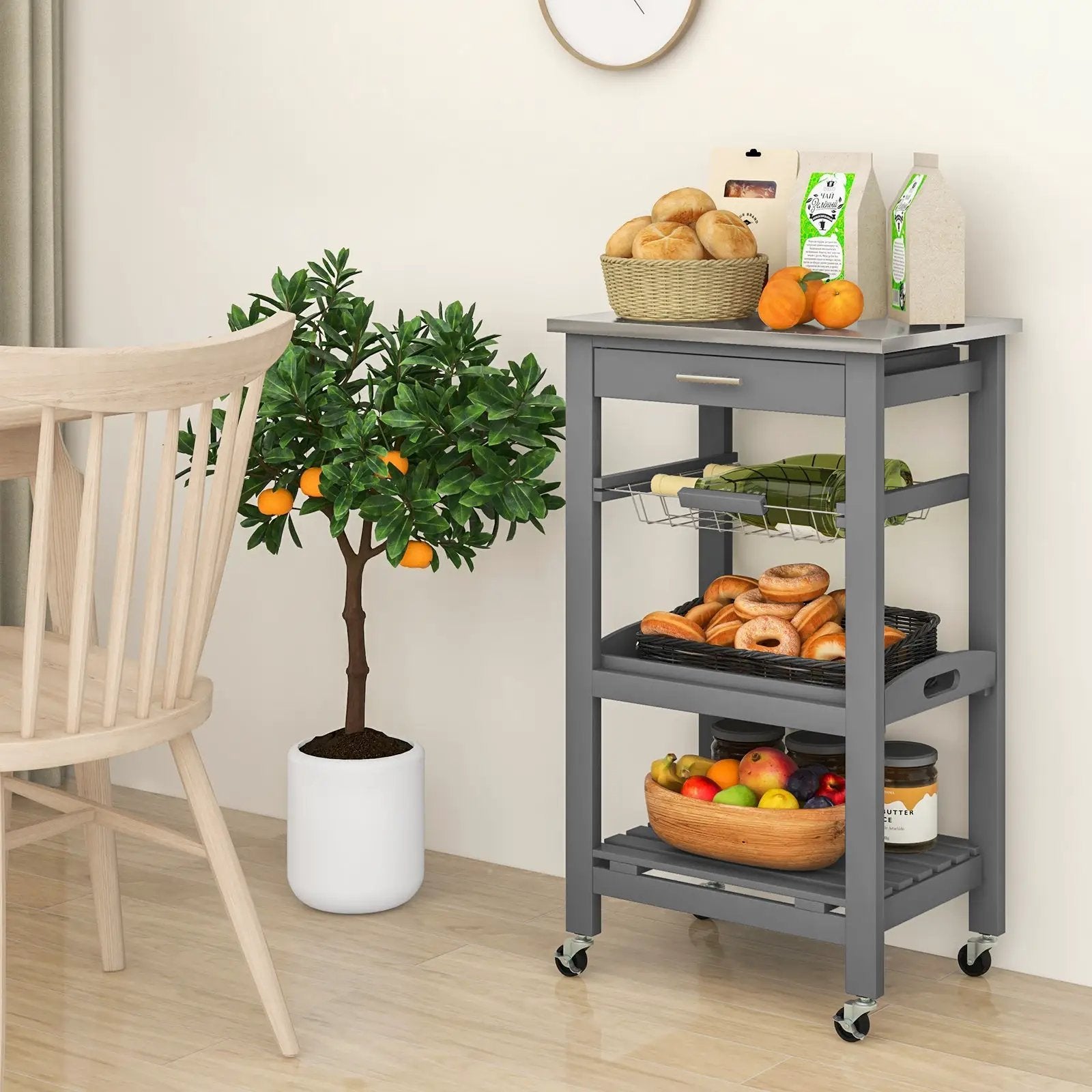 Kitchen Island Cart with Stainless Steel Tabletop and Basket by DirectDeals