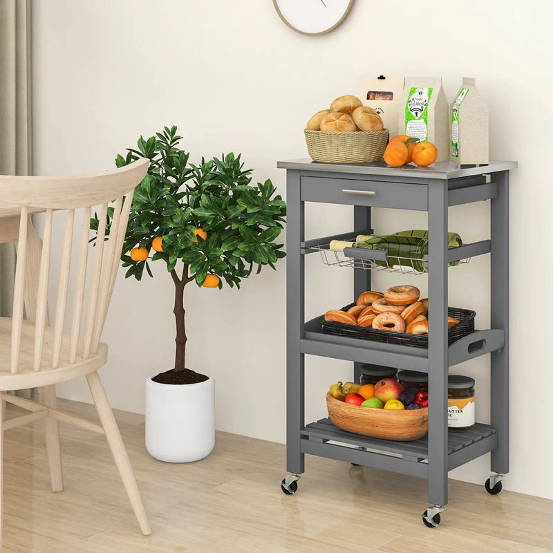 Kitchen Island Cart with Stainless Steel Tabletop and Basket by DirectDeals