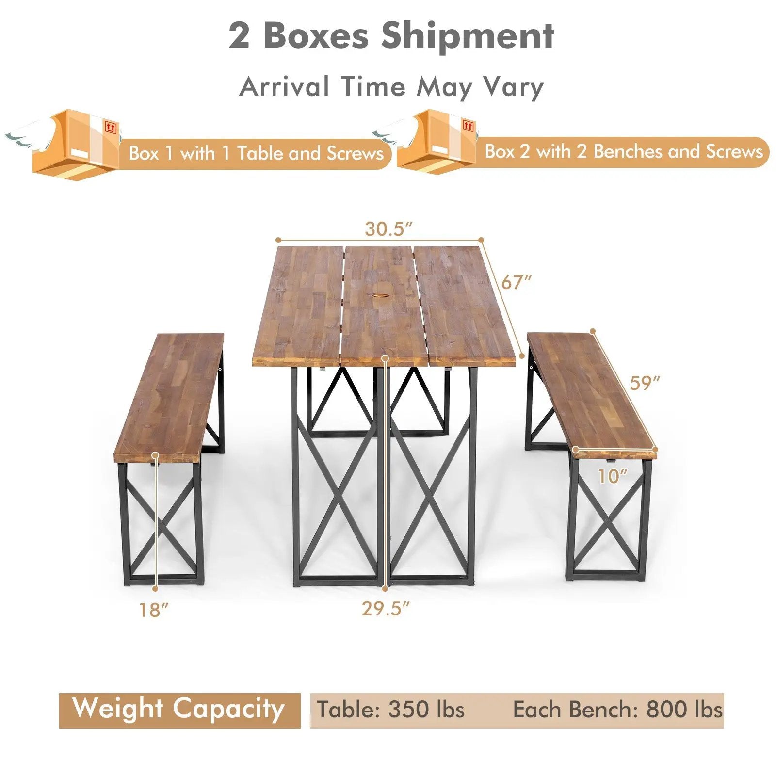 6-Person Outdoor Patio Dining Table Set with 2 Inch Umbrella Hole by DirectDeals