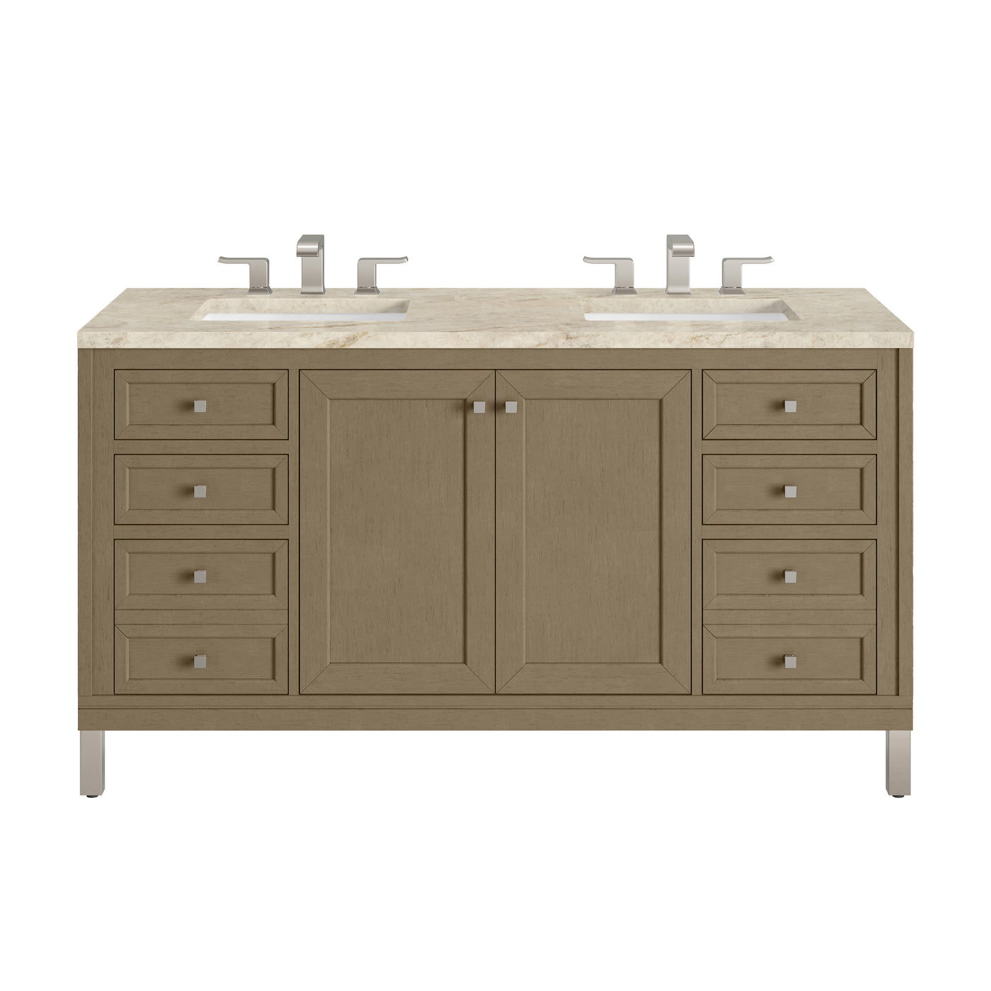 James Martin Chicago 60" Double Bathroom Vanity, Walnut Whisper with Tajnar countertop
