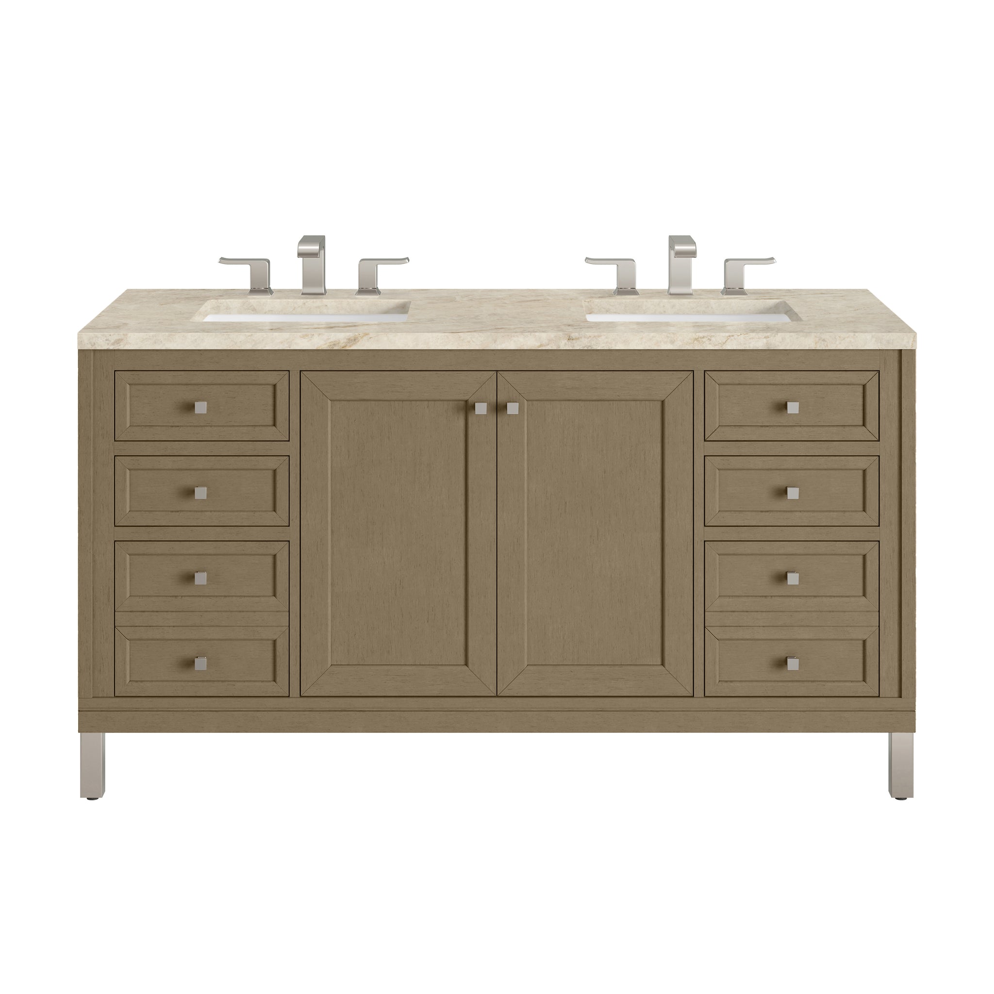 James Martin Chicago 60" Double Bathroom Vanity, Walnut Whisper with Tajnar countertop