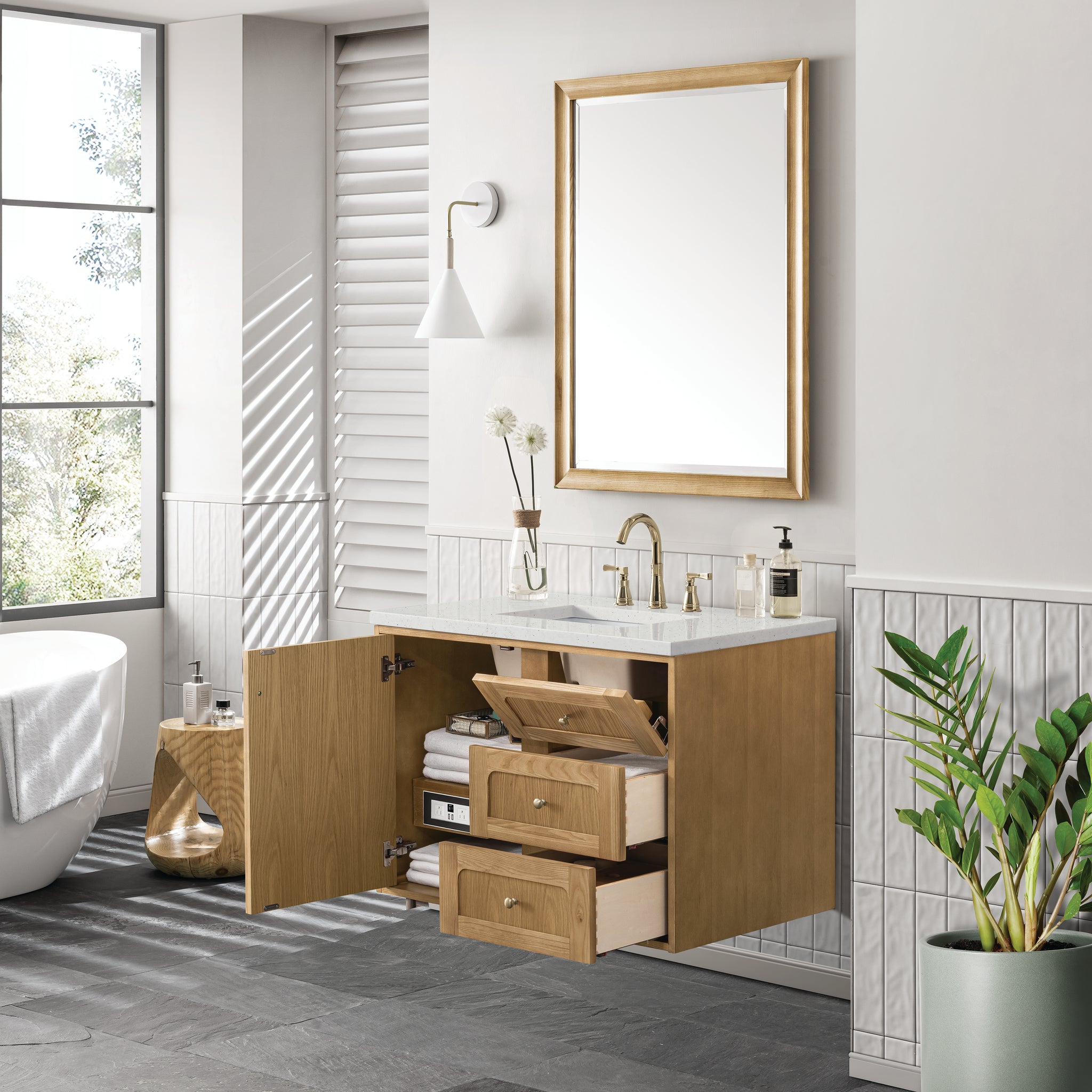 James Martin Laurent 36" Dual Mount Single Bathroom Vanity, Light Natural Oak, view 32