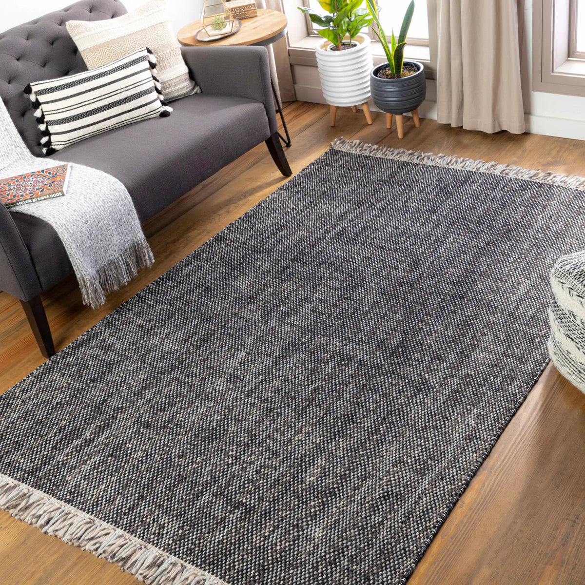 Kenora Charcoal Wool Area Rug - Clearance, installed in a room