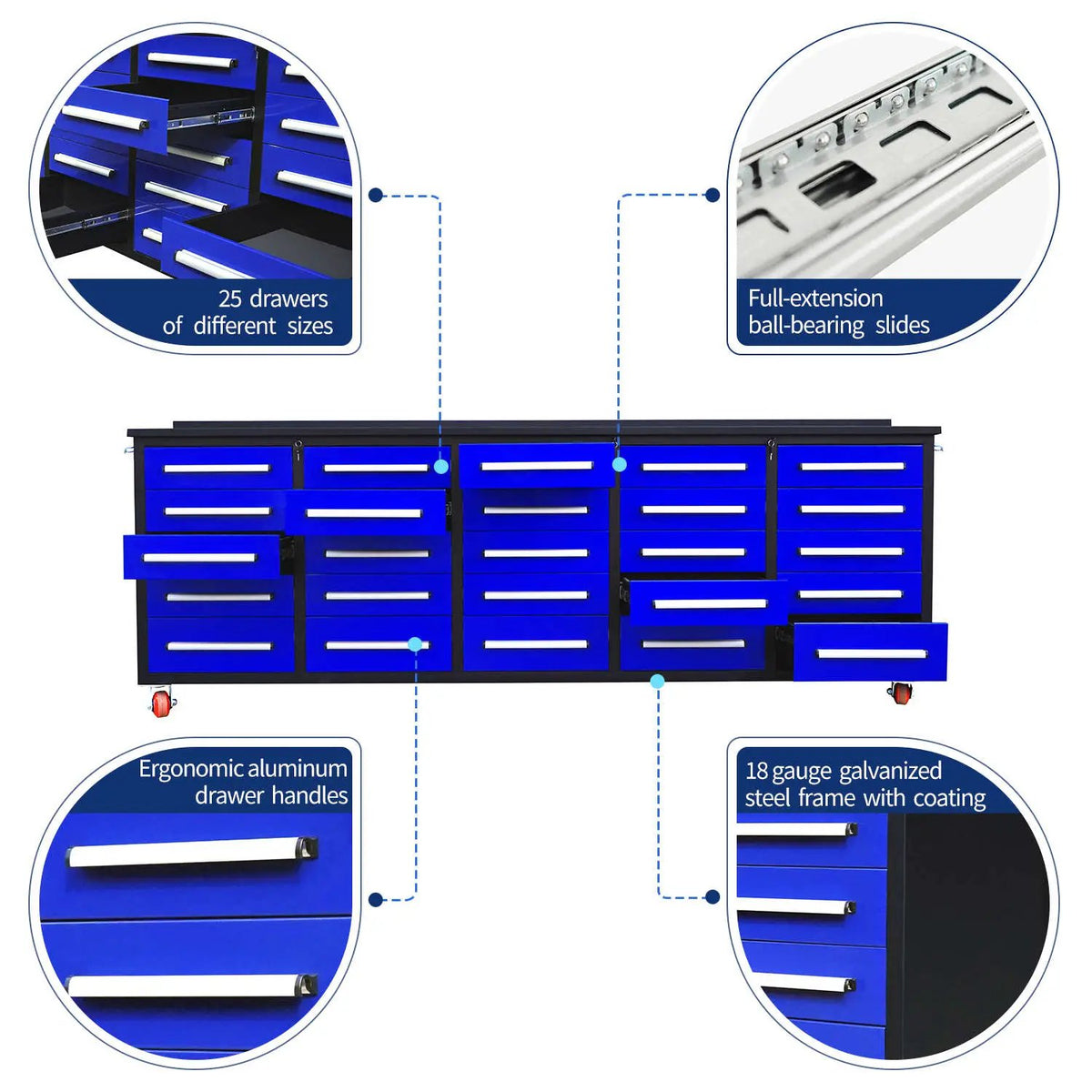 10ft 25-Drawer Storage Workbench with Wheels by Chery Industrial