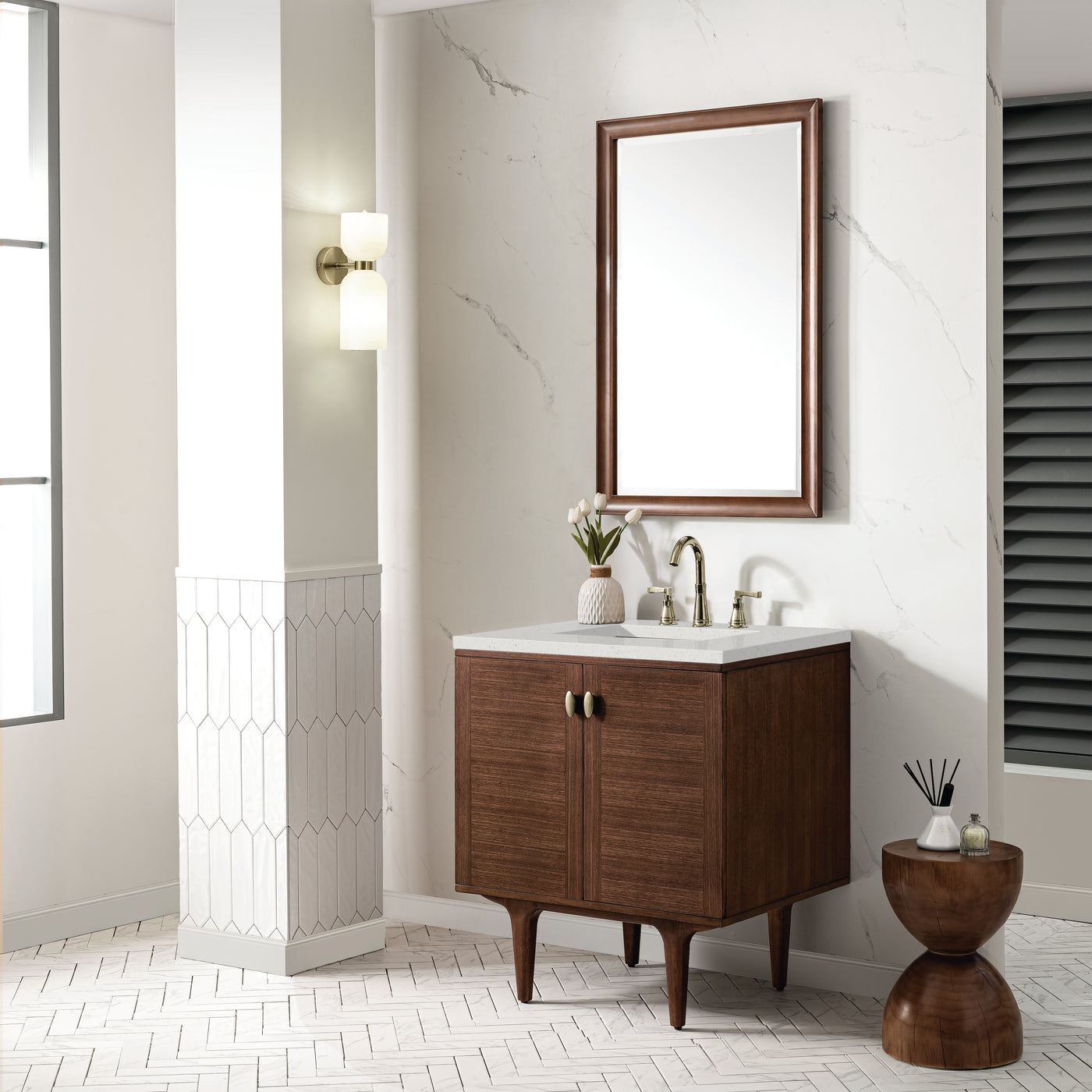 James Martin Amberly 30" Dual Mount Single Bathroom Vanity, Mid-Century Walnut, view 26