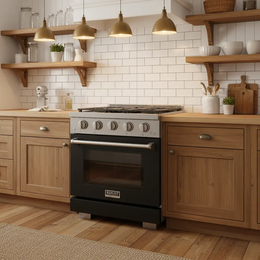 Kucht 30" Freestanding Professional Gas Range KFX3000X-BK by Farmhouse Kitchen and Bath