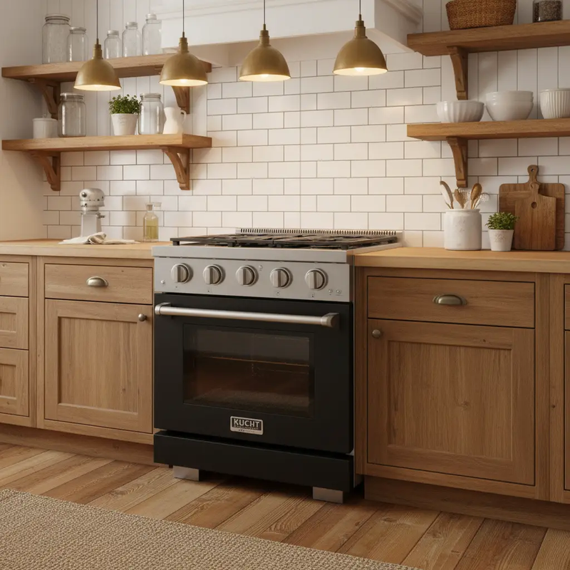 Kucht 30" Freestanding Professional Gas Range KFX3000X-BK by Farmhouse Kitchen and Bath