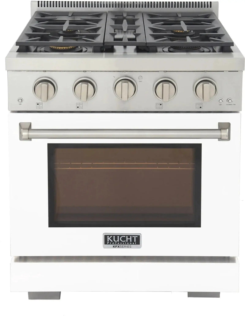Kucht 30" Freestanding Professional Gas Range Liquid Propane KFX3000X/LP-W by Farmhouse Kitchen and Bath